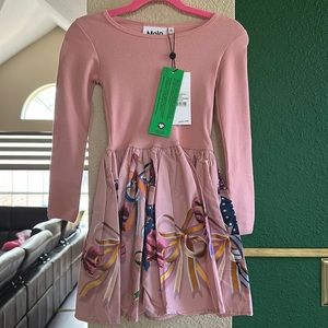 NEW Molo | 7412 Festive Bows Pink dress  Sz 98/104. (Toddler 3-4T)